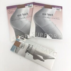 Vintage Nice Touch Set of 2 Control Top Nude Pantyhose Size D, E NEW & Kneehighs